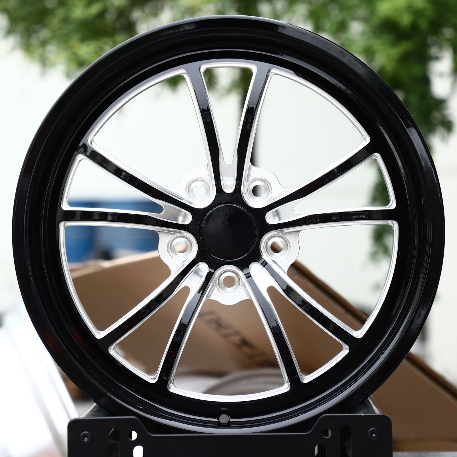 Ford Mustang wheels – Gloss Black Milled 5 Twin-Spoke, front view
