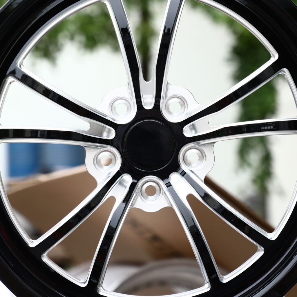 5x114.3 wheels – Gloss Black Milled 5 Twin-Spoke, side view