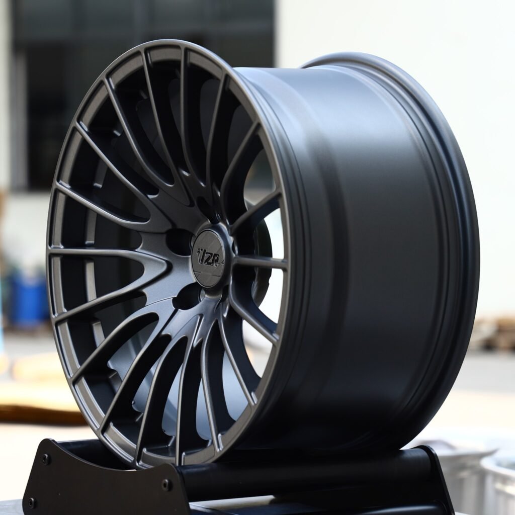 5x114.3 wheels – Gunmetal 15-Spoke Mesh, side view