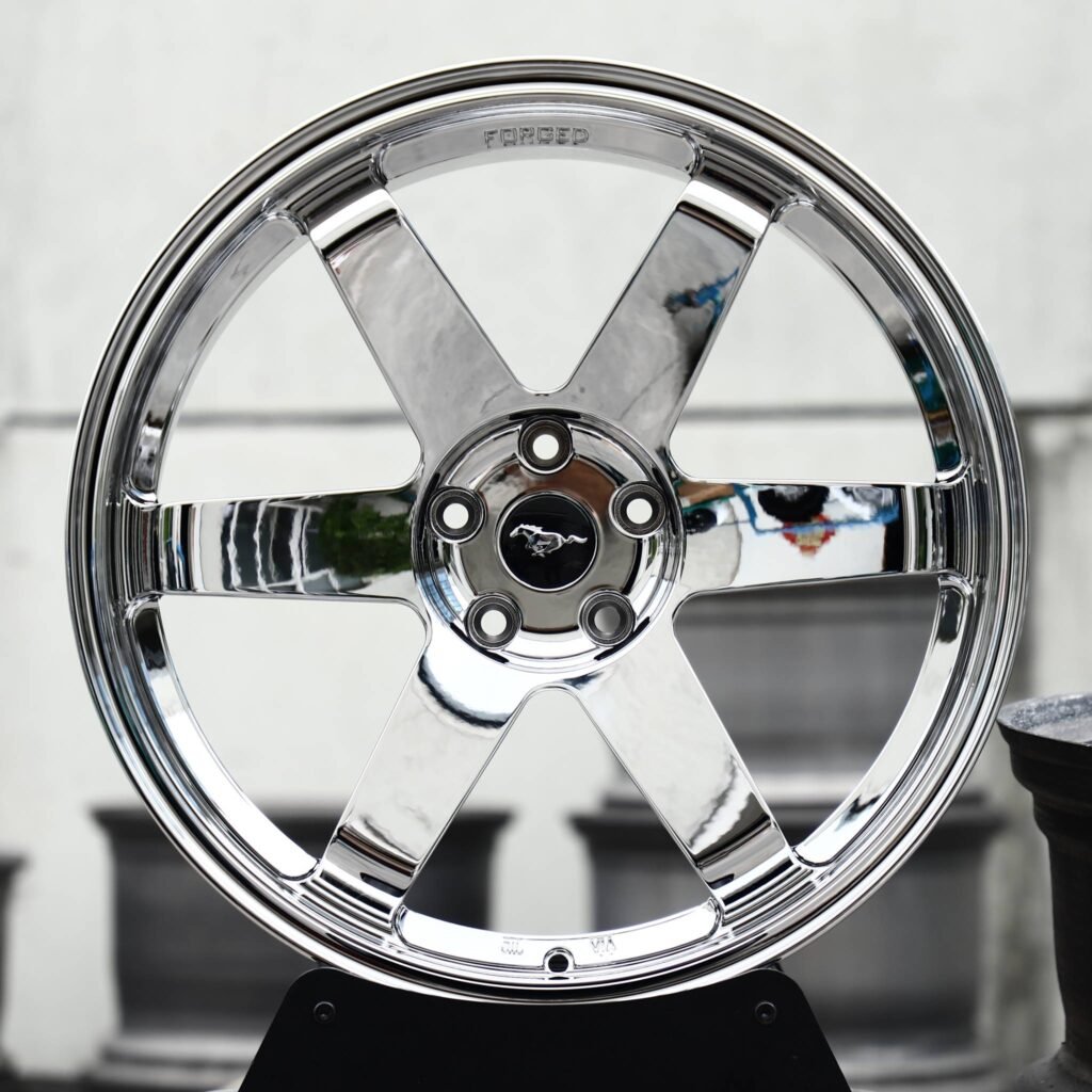 Ford Mustang wheels – Chrome 6-Spoke (Ford Mustang OEM-Style), front view