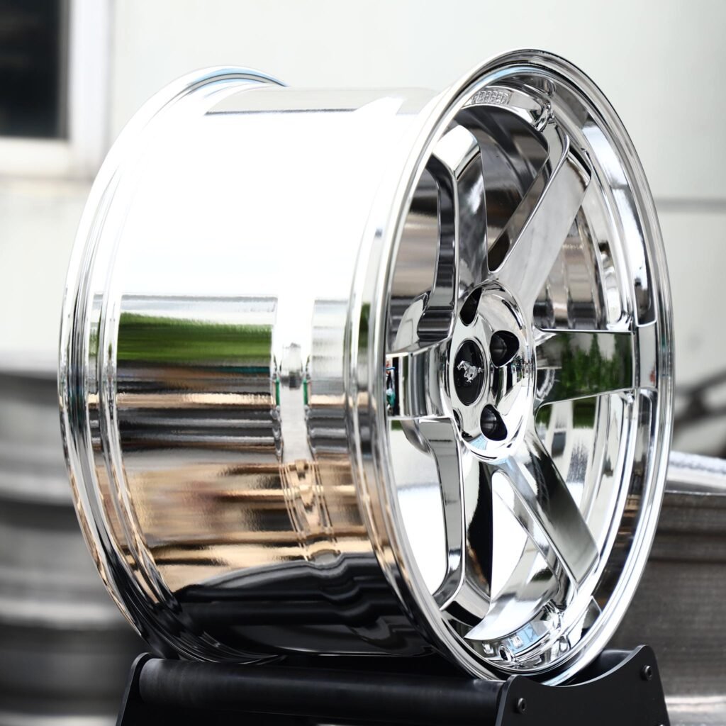 5x114.3 wheels – Chrome 6-Spoke (Ford Mustang OEM-Style), side view