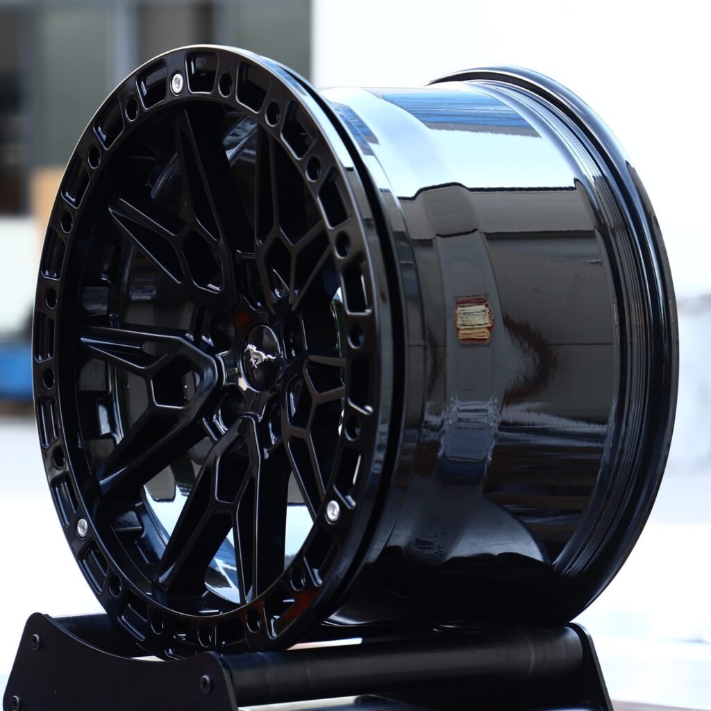 5x114.3 wheels – Gloss Black Multi-Spoke Bolt Ring Beadlock (Ford Mustang OEM-Style), side view