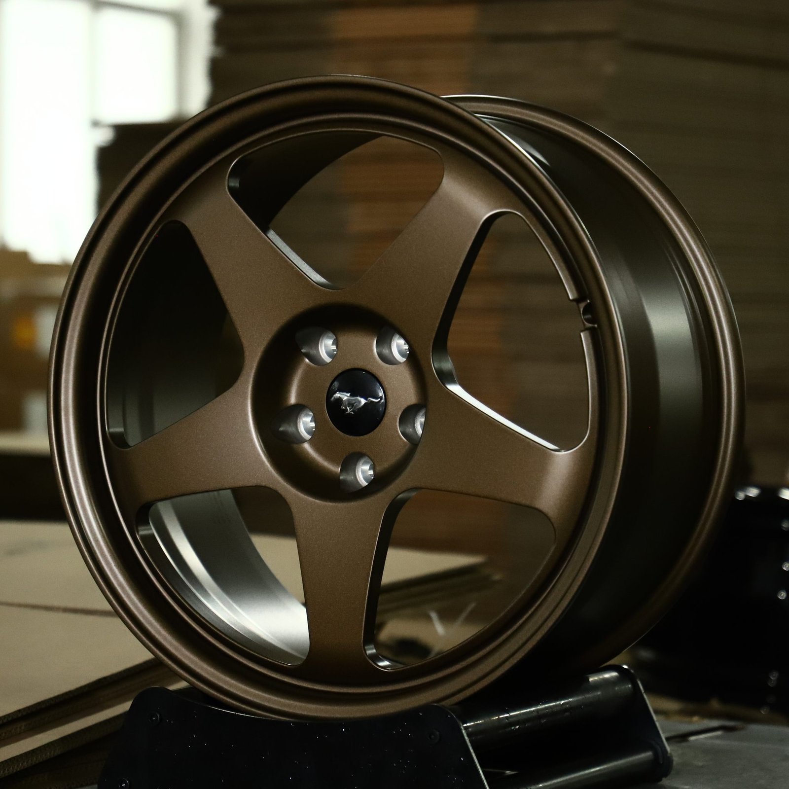 Ford Mustang wheels – Matte Bronze 5-Spoke Dish (Ford Mustang OEM-Style), front view