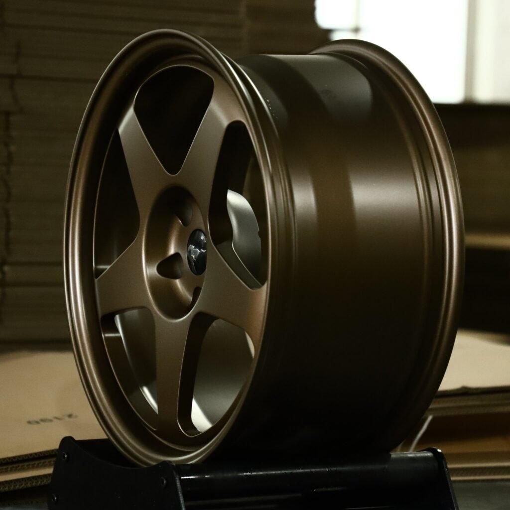 Ford Mustang GT wheels – Matte Bronze 5-Spoke Dish (Ford Mustang OEM-Style), angled view
