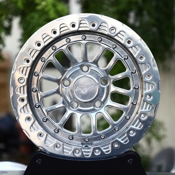 Ford Mustang wheels – Polished 15-Spoke Beadlock (Ford Mustang OEM-Style), front view