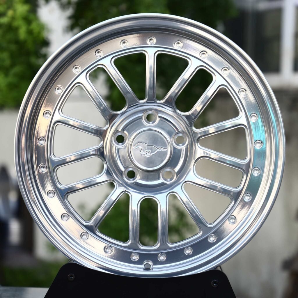 Ford Mustang wheels – Polished Ringed 15-Spoke (Ford Mustang OEM-Style), front view