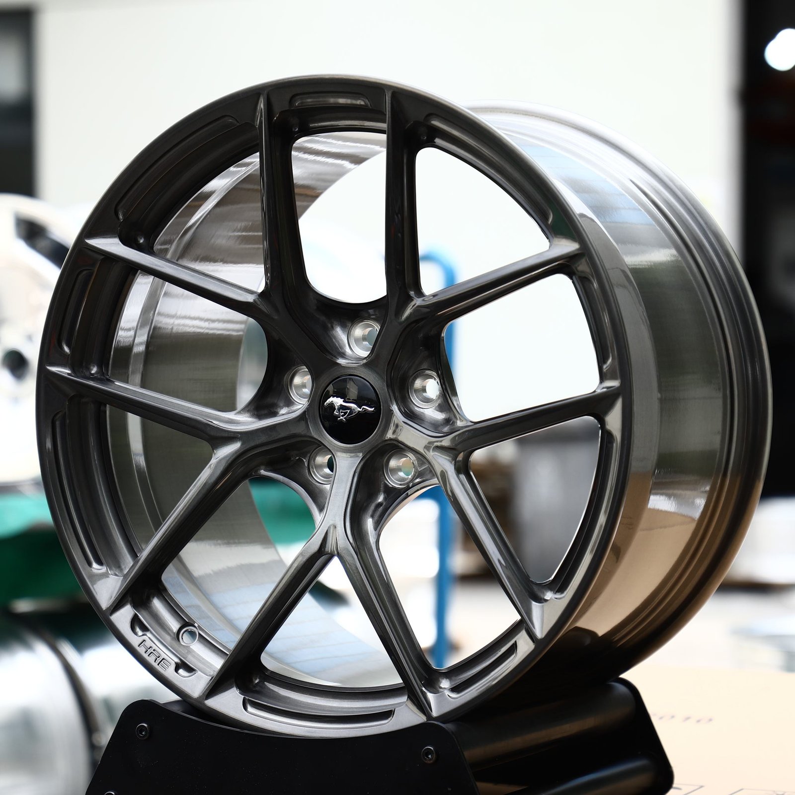 Ford Mustang wheels – Transparent Black Brushed 5 Y-Spoke Concave (Ford Mustang OEM-Style), front view