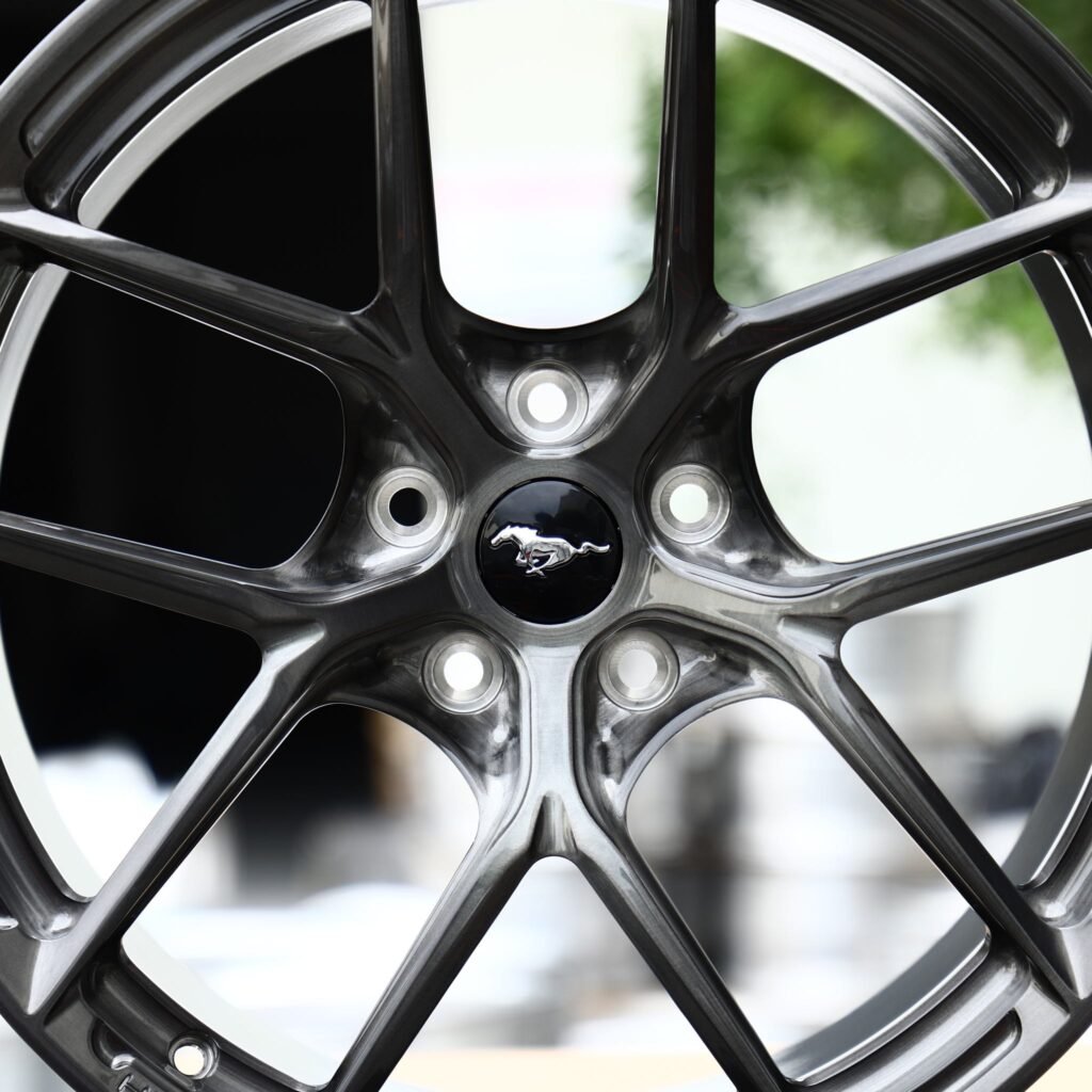 5x114.3 wheels – Transparent Black Brushed 5 Y-Spoke Concave (Ford Mustang OEM-Style), side view