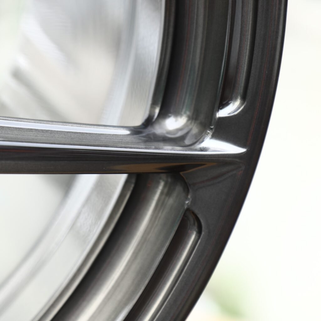 Ford Mustang wheels – Transparent Black Brushed 5 Y-Spoke Concave (Ford Mustang OEM-Style), lip and barrel detail
