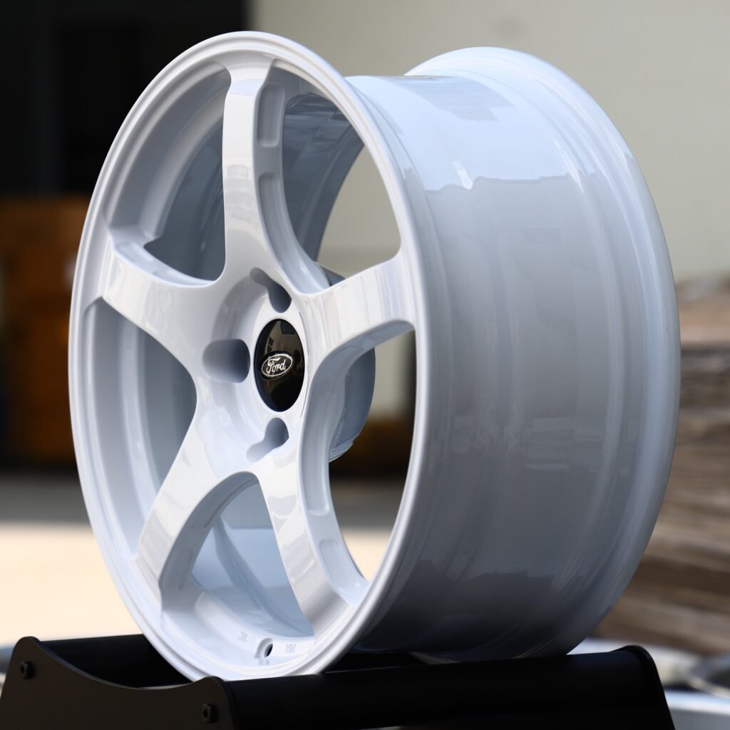 4x108 wheels – Gloss White 5-Spoke (Ford OEM-Style), side view