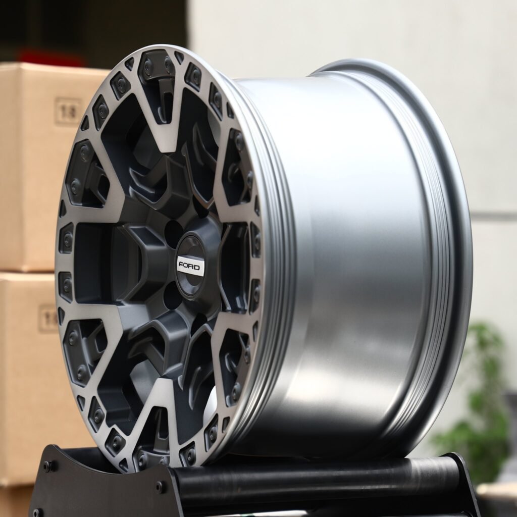 Ford Bronco wheels – Gunmetal Machined Hex-Block (Ford OEM-Style), angled view