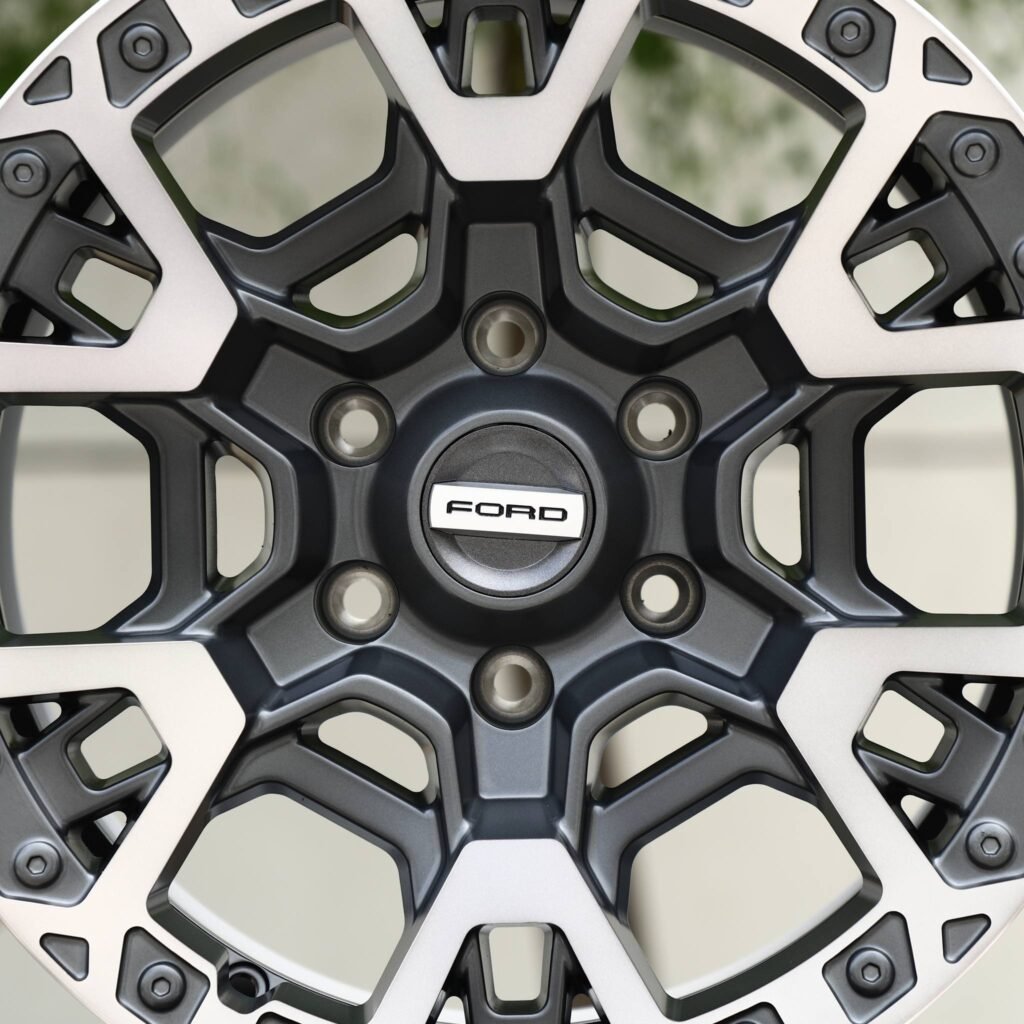 6x135 wheels – Gunmetal Machined Hex-Block (Ford OEM-Style), side view