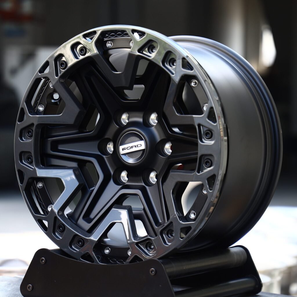 Ford Ranger wheels – Matte Black Star-Spoke Bolt Ring Beadlock (Ford OEM-Style), angled view