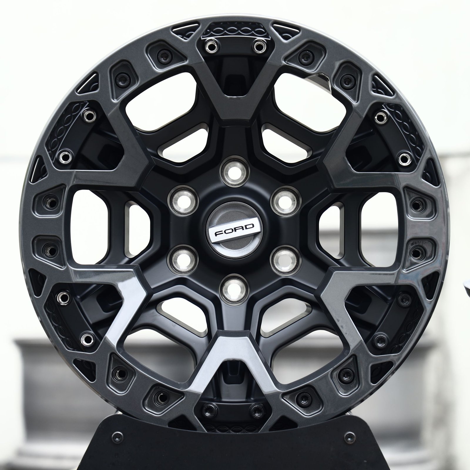 Ford Bronco wheels – Matte Black Web-Spoke Bolt Ring Beadlock (Ford OEM-Style), front view