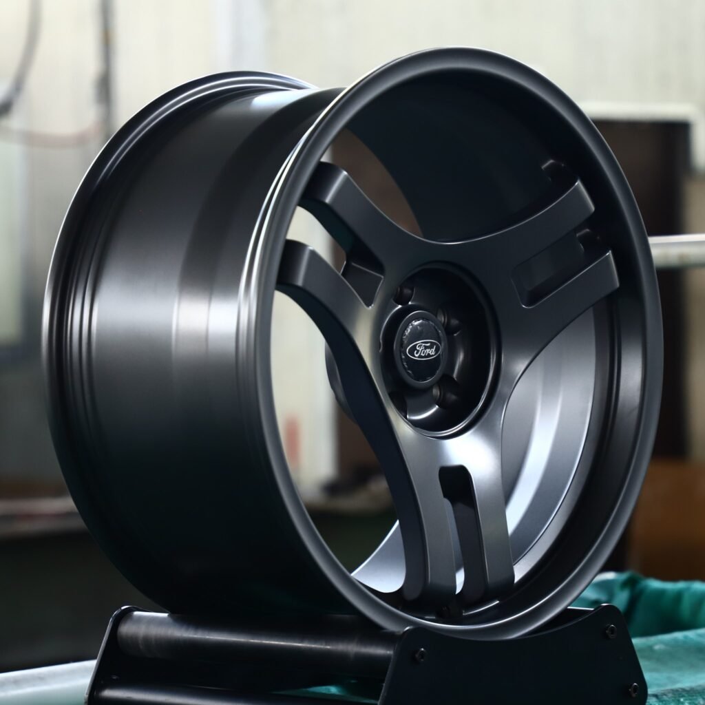 5x114.3 wheels – Satin Black 3-Spoke (Ford OEM-Style), side view