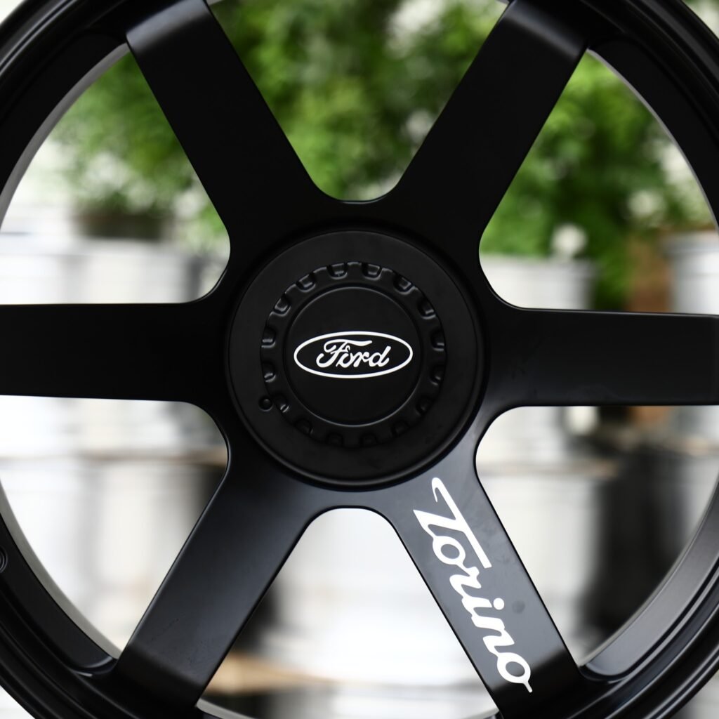 6x135 wheels – Satin Black 6-Spoke (Ford OEM-Style), side view