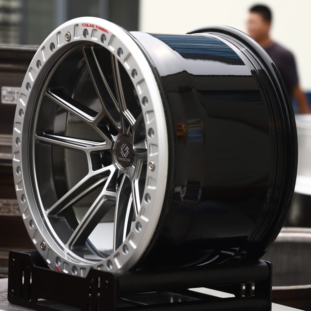 5x114.3 wheels – Gunmetal Multi-Spoke Silver Ring Beadlock (Forged SA-Style), side view