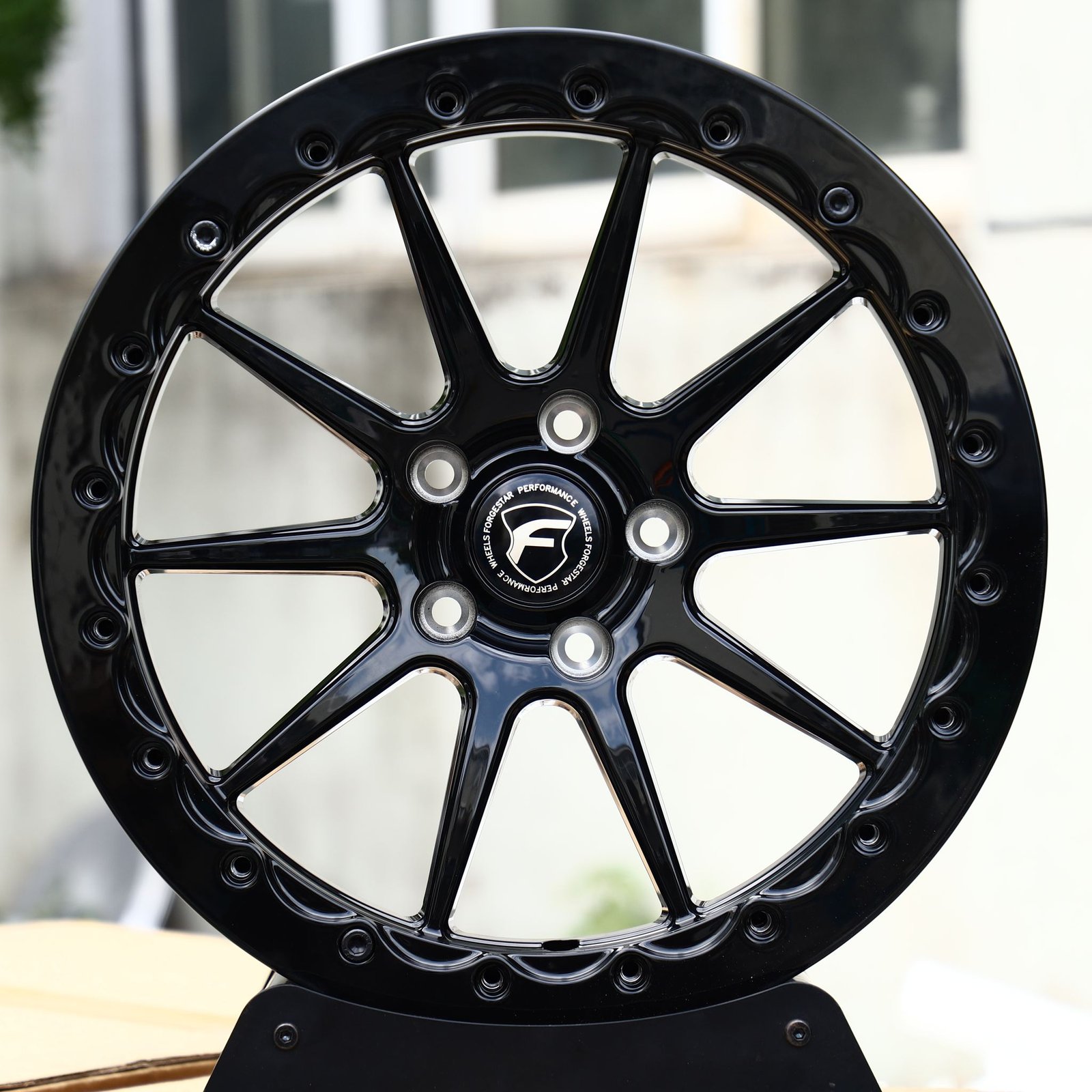 Chevrolet Camaro wheels – Gloss Black 9-Spoke Beadlock (Forgestar-Style), front view