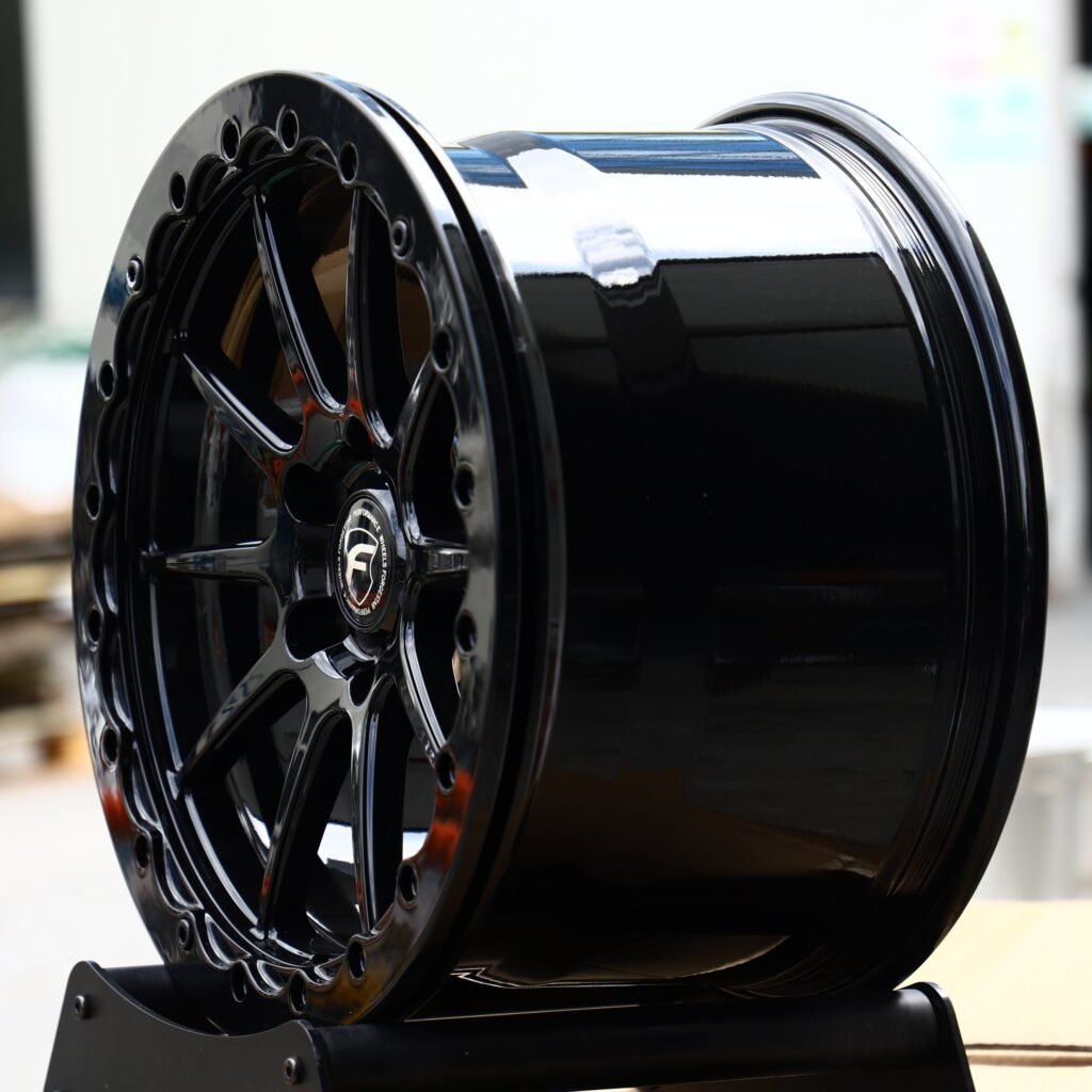5x120 wheels – Gloss Black 9-Spoke Beadlock (Forgestar-Style), side view