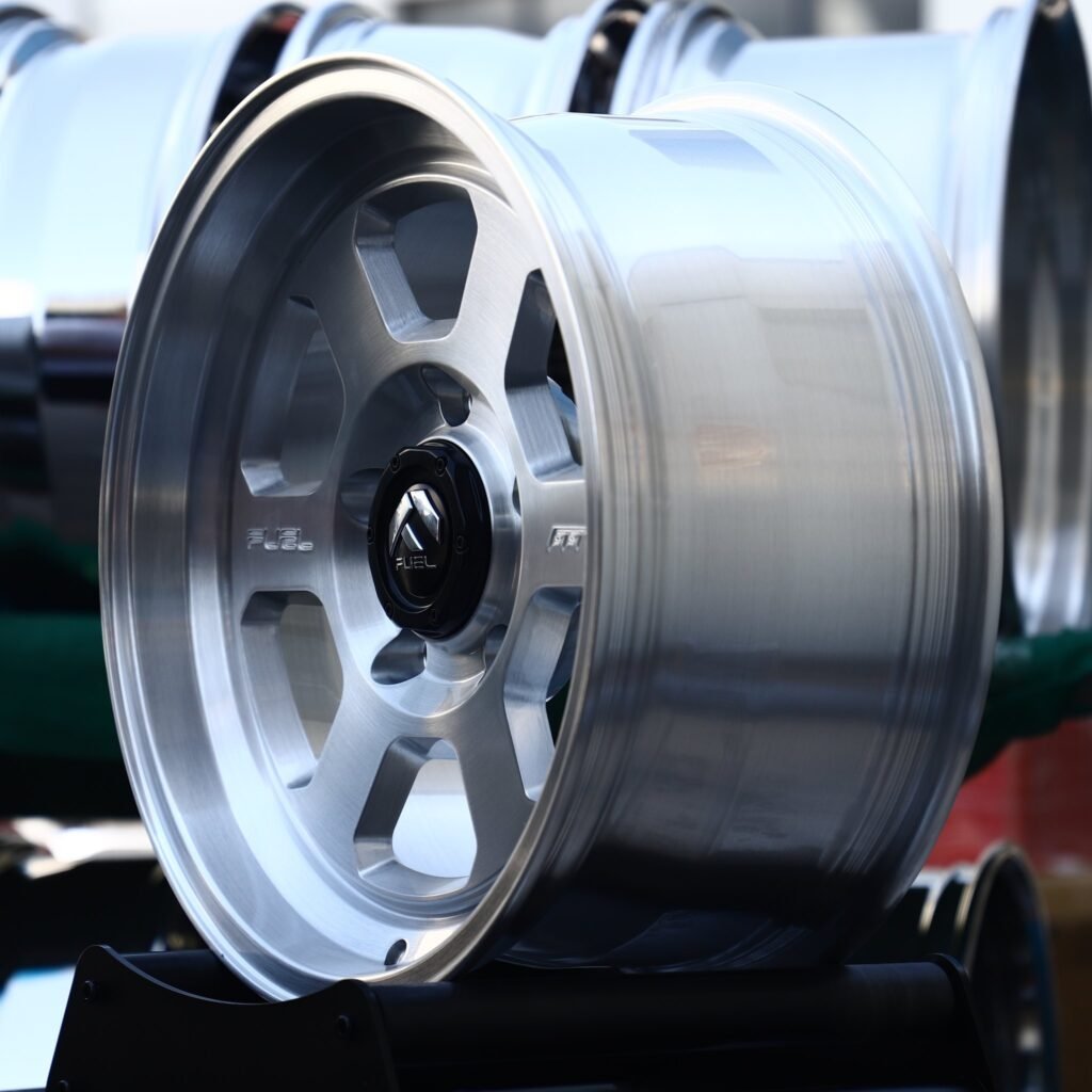 Jeep Gladiator wheels – Brushed Silver 6-Spoke (Fuel-Style), angled view