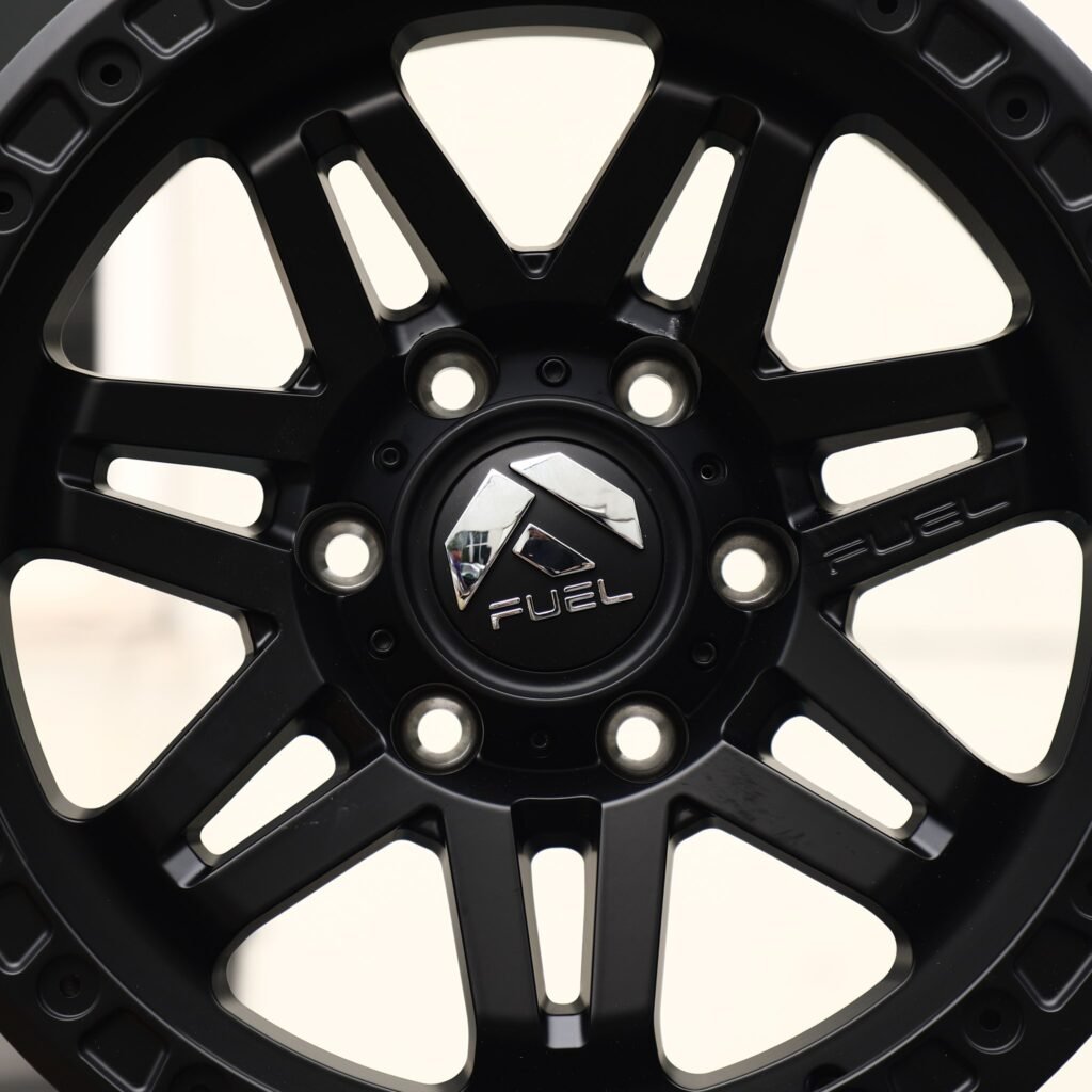 Toyota 4Runner wheels – Matte Black 6 Split-Spoke (Fuel-Style), lip and barrel detail