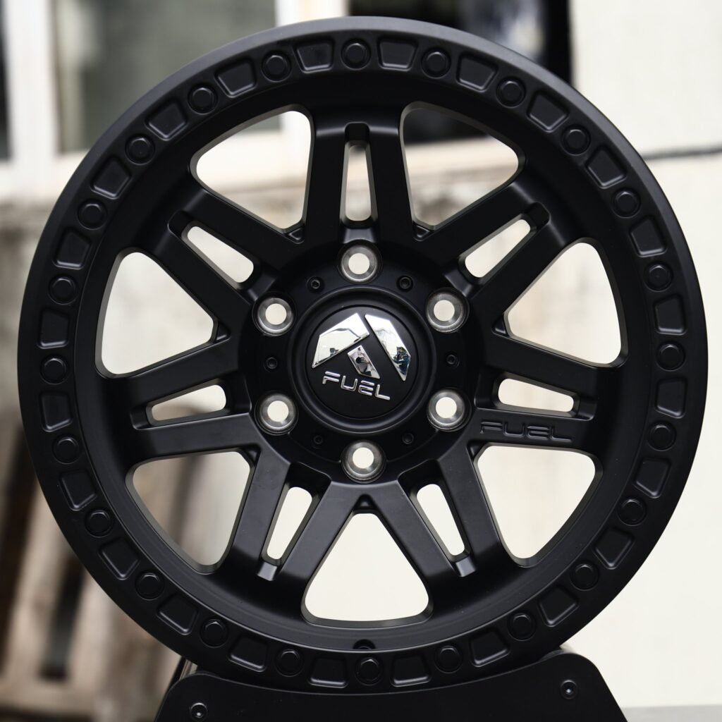 Toyota Tundra wheels – Matte Black 6 Split-Spoke (Fuel-Style), rear view