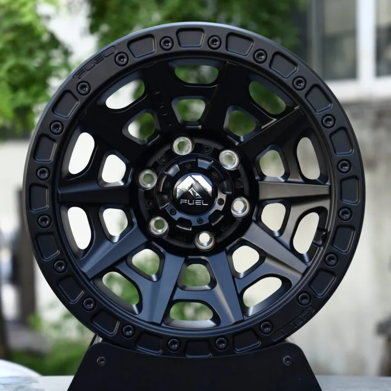 Toyota 4Runner wheels – Matte Black Offset-Spoke Bolt Ring Beadlock (Fuel-Style), front view