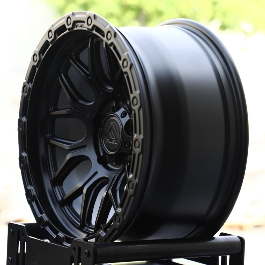 Jeep Gladiator wheels – Satin Black Y-Mesh (Fuel-Style), angled view