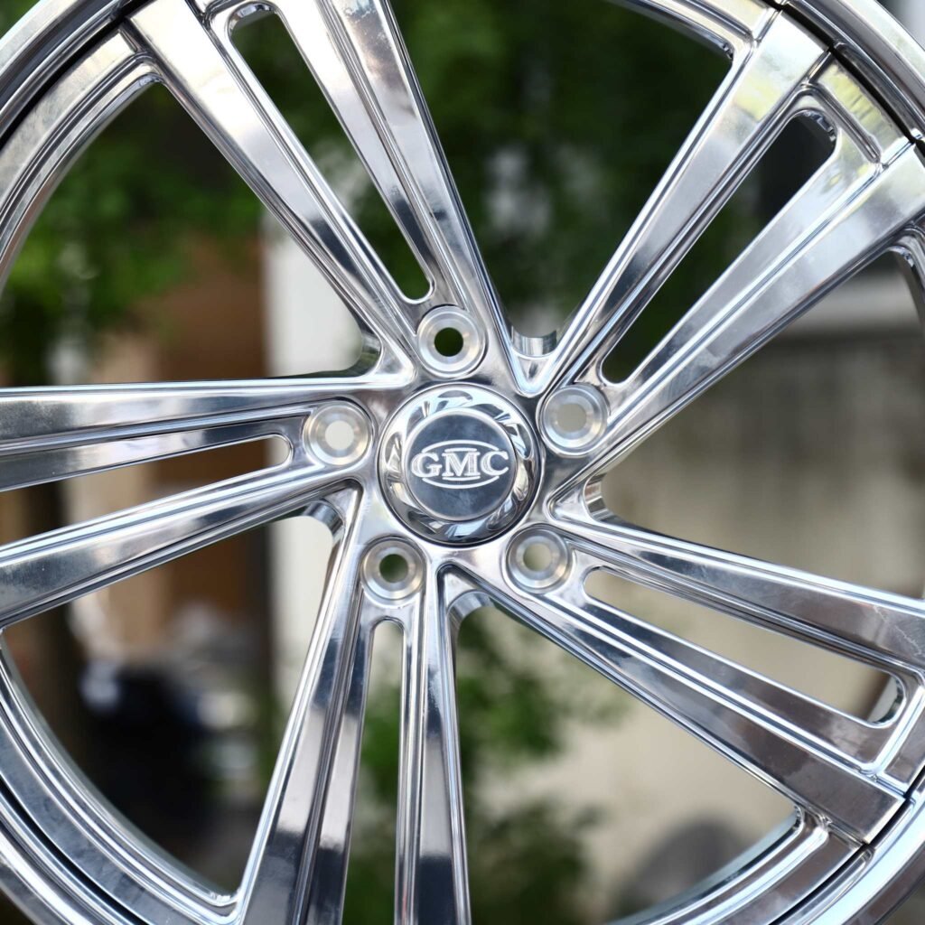 5x120 wheels – Polished Twin 5-Spoke 2-Piece Deep Lip (GMC OEM-Style), side view