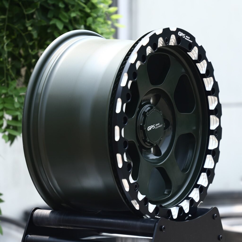 6x139.7 wheels – Army Green 6-Spoke Beadlock (GPS 4×4-Style), side view