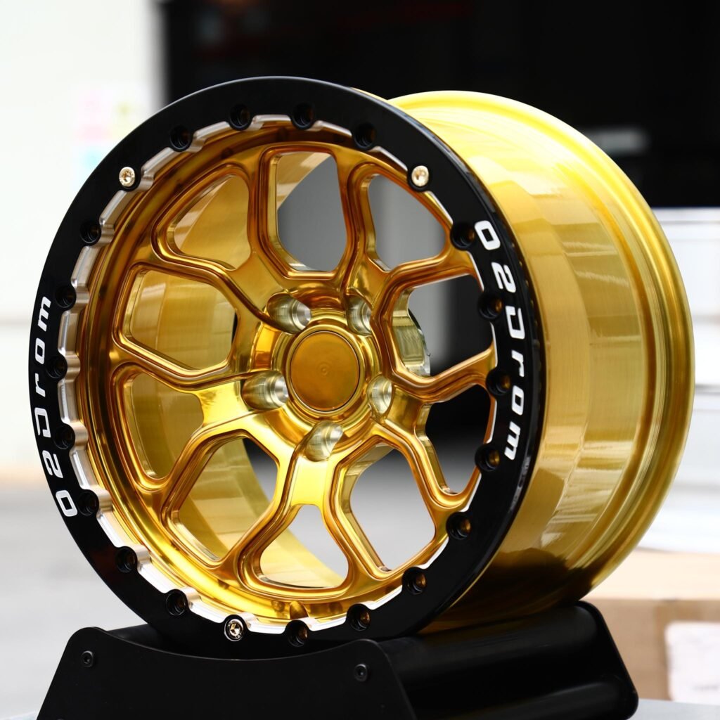 Subaru WRX wheels – Transparent Gold 5-Spoke, angled view
