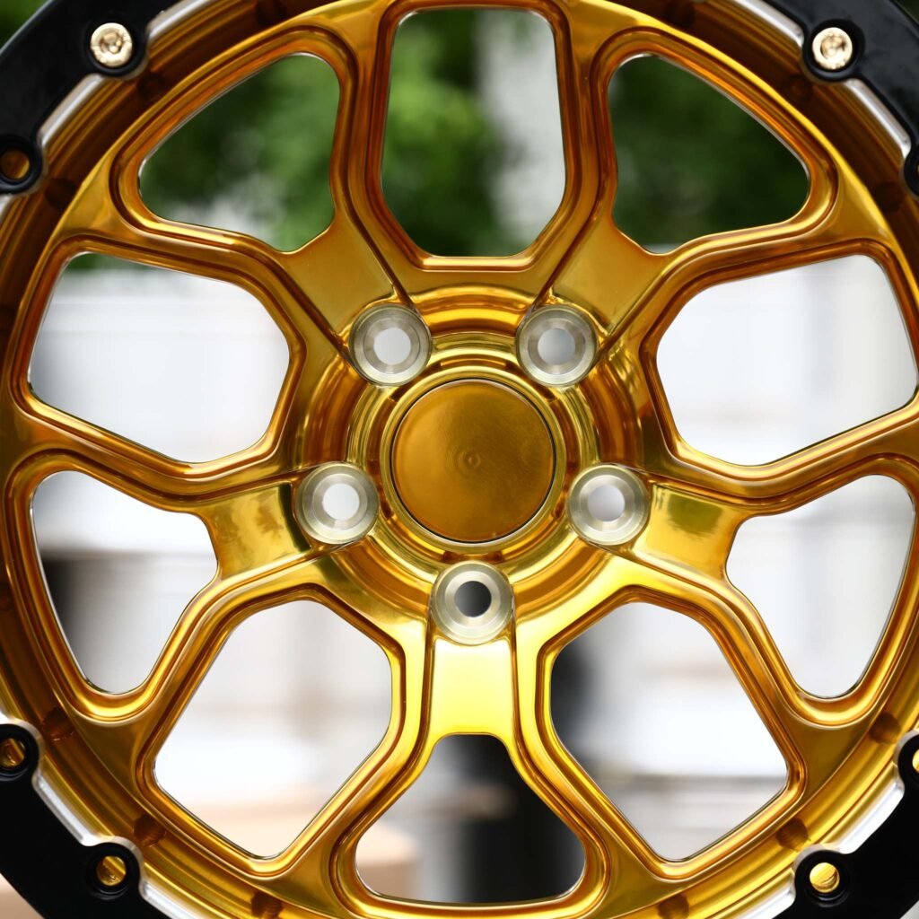 Ford Mustang S550 wheels – Transparent Gold 5-Spoke, lip and barrel detail