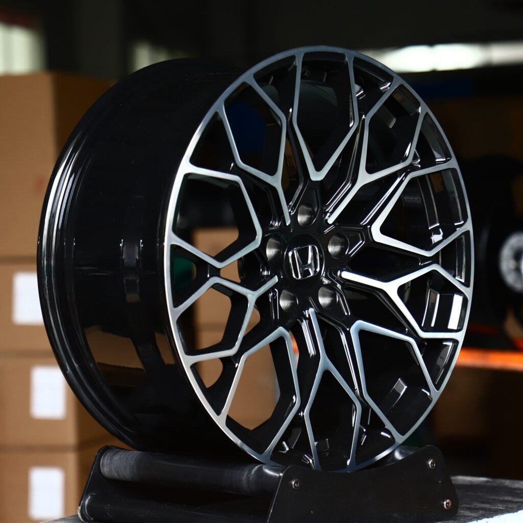 5x114.3 wheels – Gloss Black Machined Multi-Spoke (Honda OEM-Style), side view