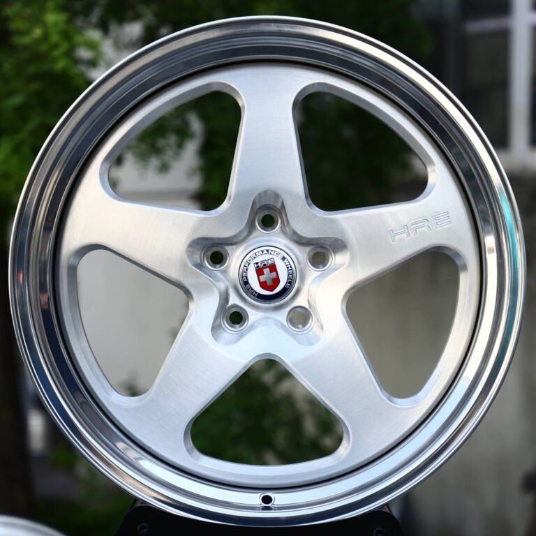 BMW M3 wheels – 2-Piece Brushed Silver 5-Spoke Polished Lip (HRE-Style), front view