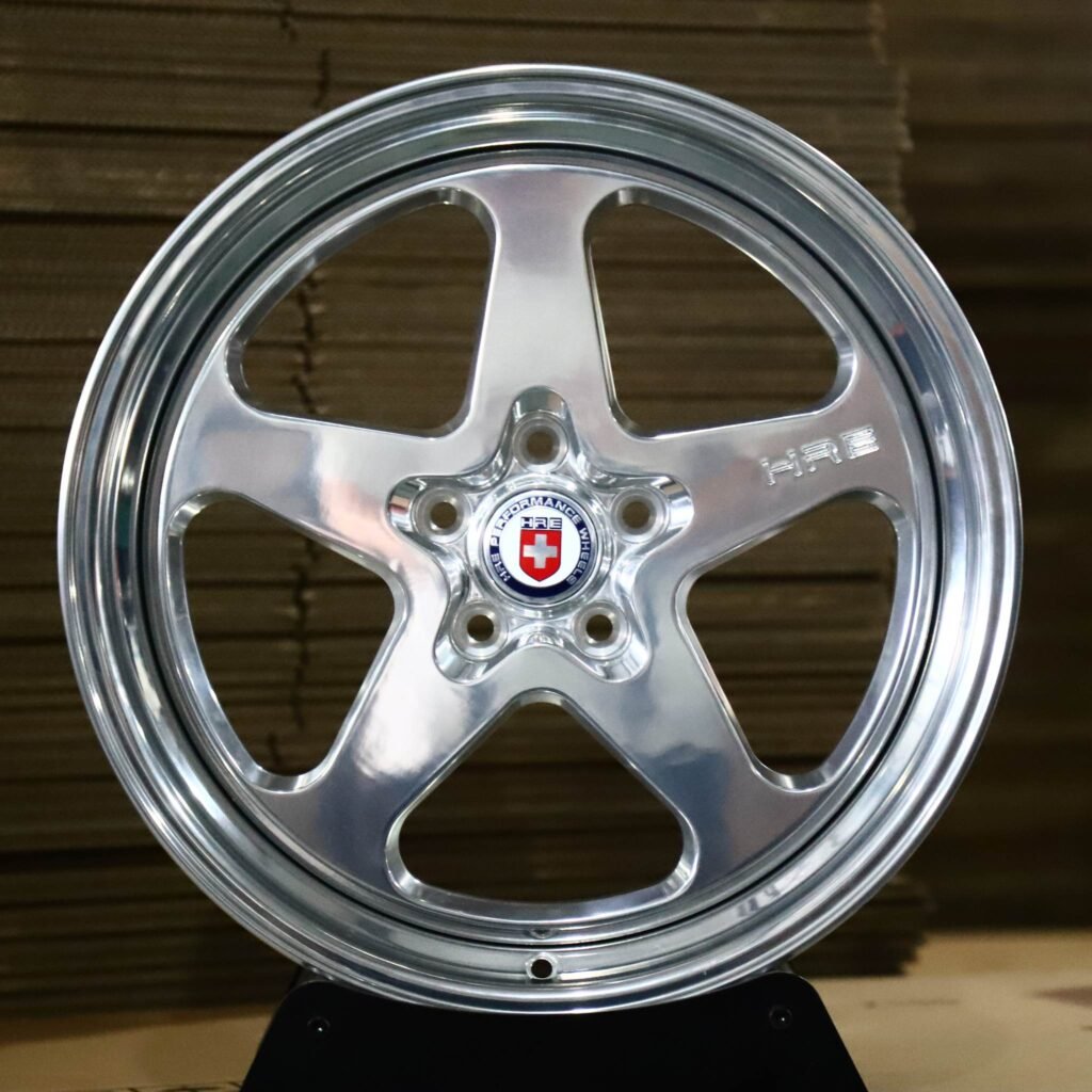Nissan 370Z wheels – 2-Piece Polished 5-Spoke Polished Lip (HRE-Style), front view