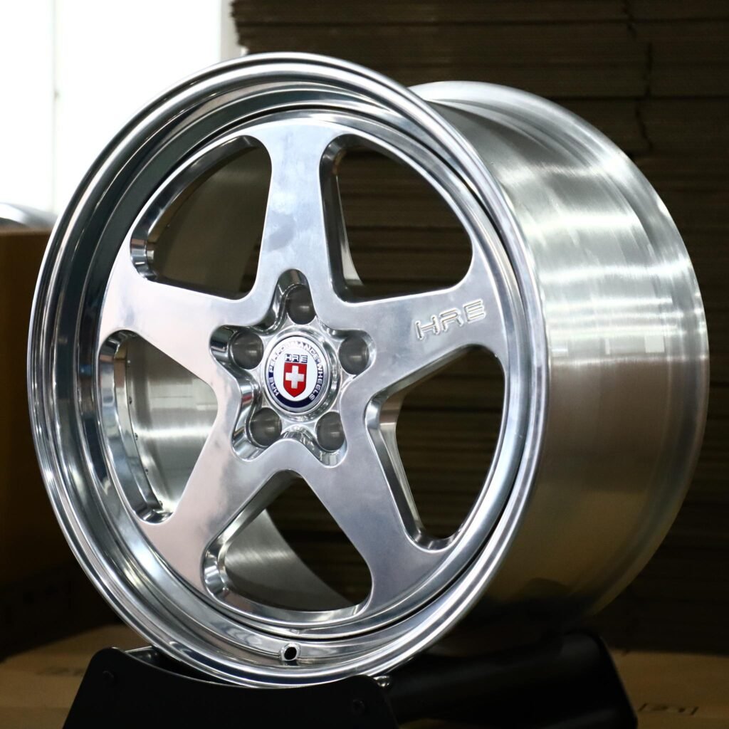 Nissan GT-R wheels – 2-Piece Polished 5-Spoke Polished Lip (HRE-Style), angled view