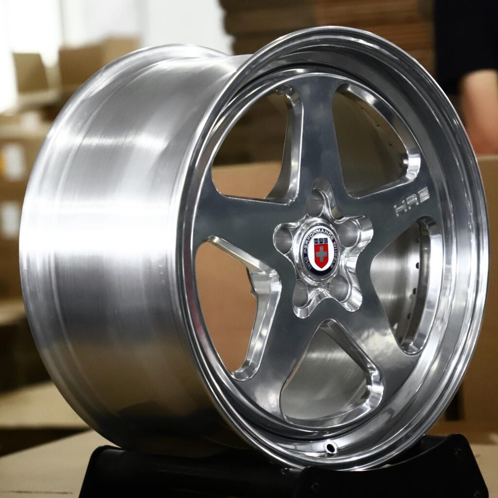 5x114.3 wheels – 2-Piece Polished 5-Spoke Polished Lip (HRE-Style), side view