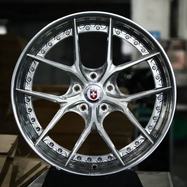 Porsche 911 wheels – 2-Piece Polished 5 Y-Spoke Riveted Lip (HRE-Style), front view
