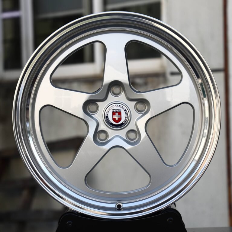 Audi A5 wheels – Bright Silver 5-Spoke Polished Deep Lip (HRE-Style), front view