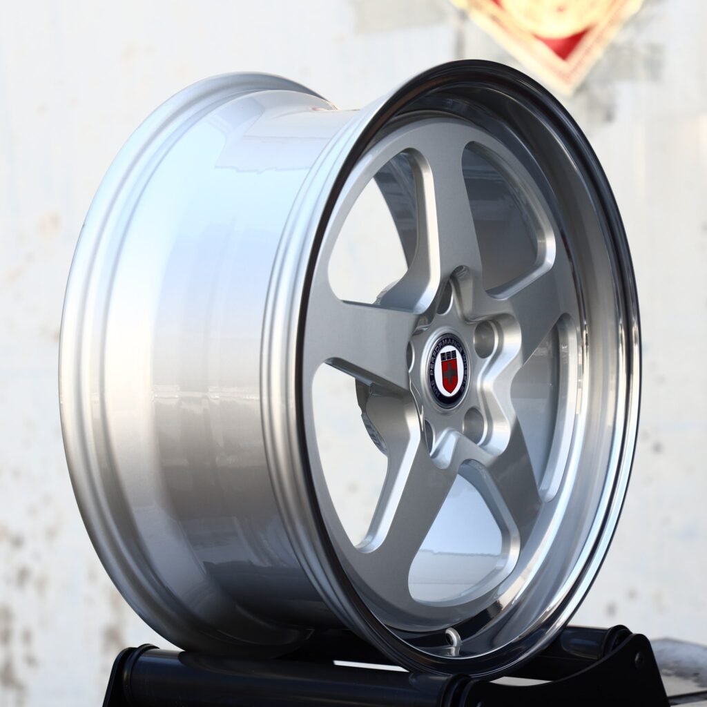 5x112 wheels – Bright Silver 5-Spoke Polished Deep Lip (HRE-Style), side view