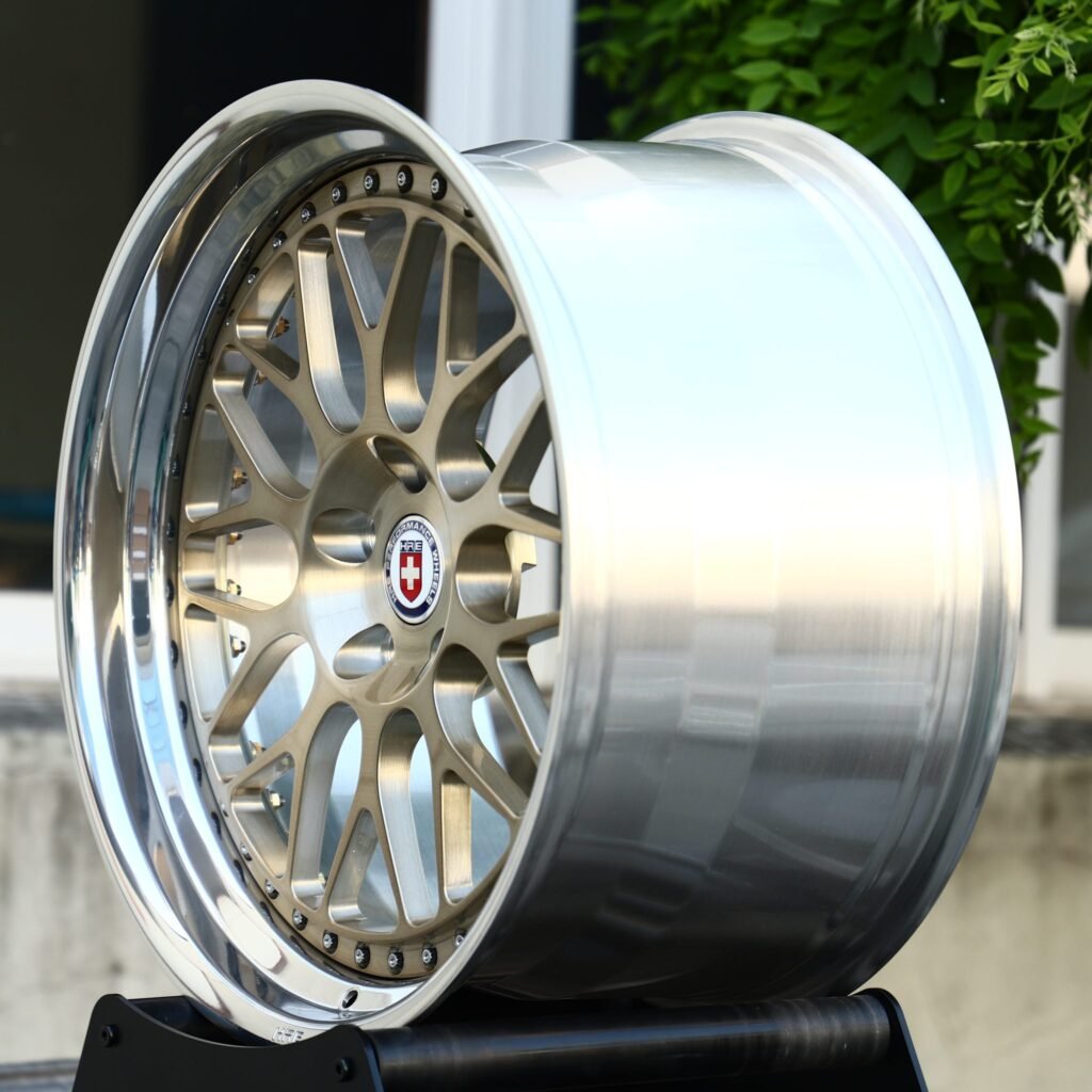 5x130 wheels – Brushed Champagne Mesh 2-Piece Riveted Deep Lip (HRE-Style), side view