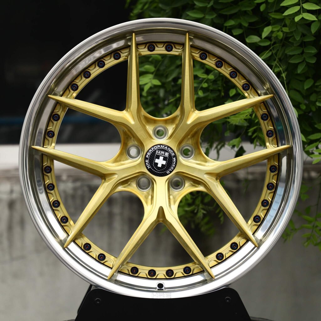 Porsche 911 wheels – Brushed Gold 5 Y-Spoke 2-Piece Black Rivet (HRE-Style), front view