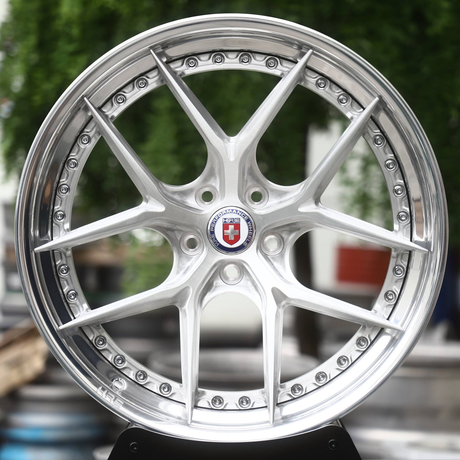 BMW M3 wheels – Brushed Silver 5 Y-Spoke 2-Piece Riveted (HRE-Style), front view