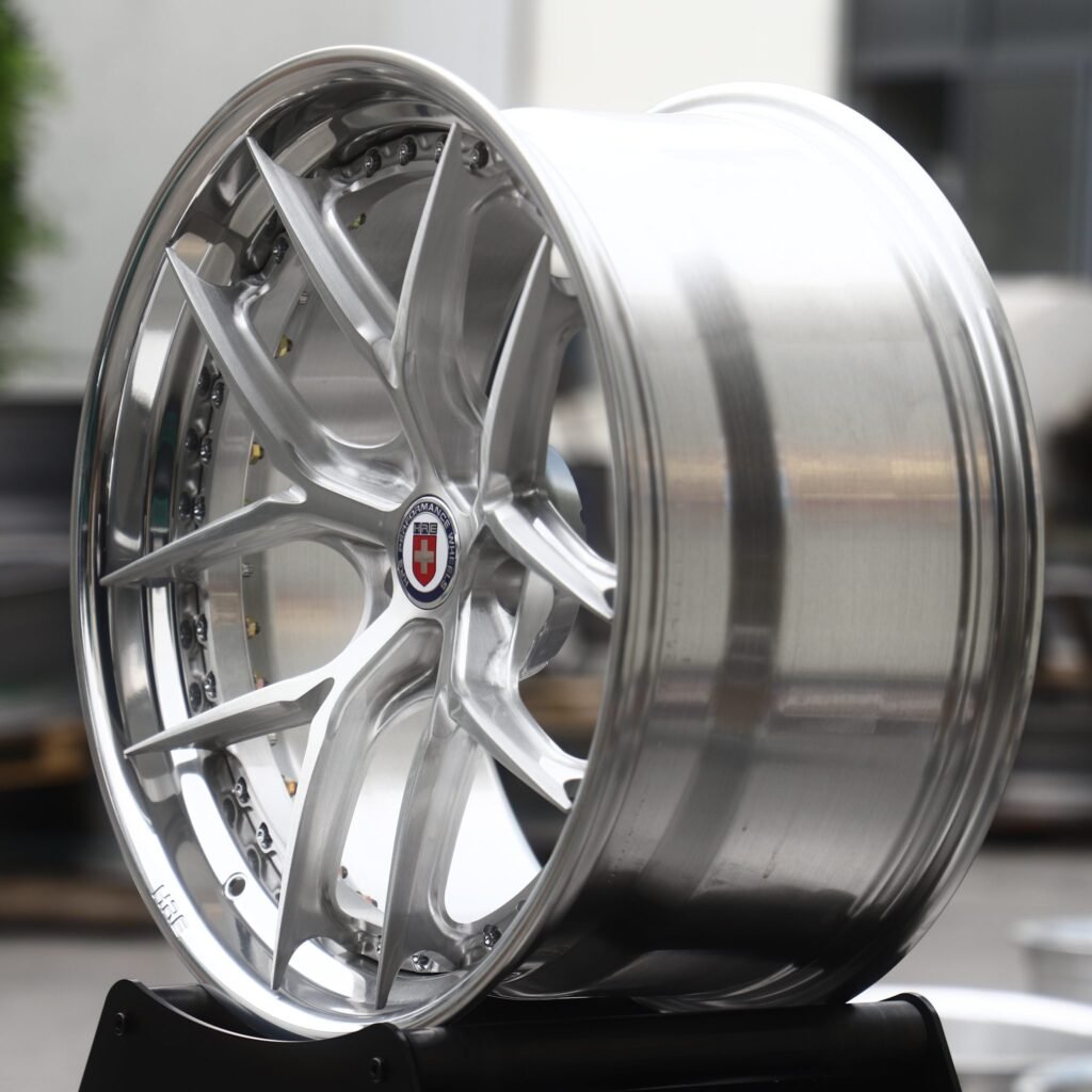 5x120 wheels – Brushed Silver 5 Y-Spoke 2-Piece Riveted (HRE-Style), side view