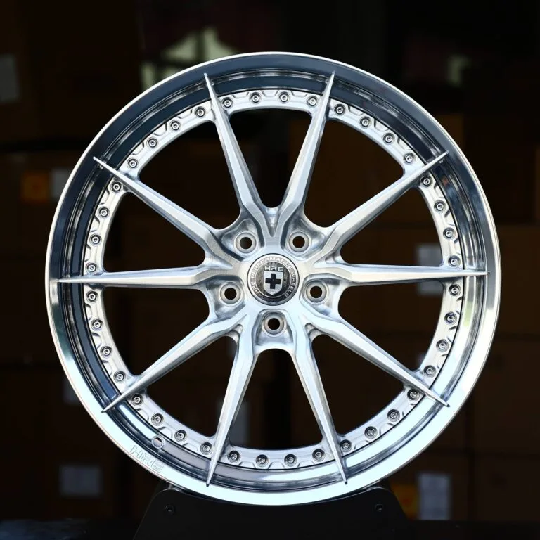 HRE-Style Brushed Silver Split 10-Spoke 2-Piece Riveted Forged Wheels – Porsche 911 / S-Class, front view