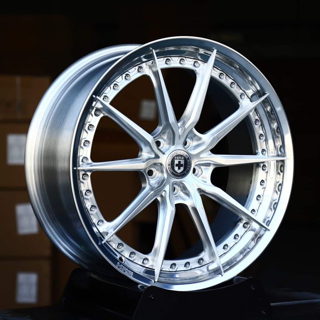 Mercedes-Benz S-Class wheels – Brushed Silver Split 10-Spoke 2-Piece Riveted (HRE-Style), angled view