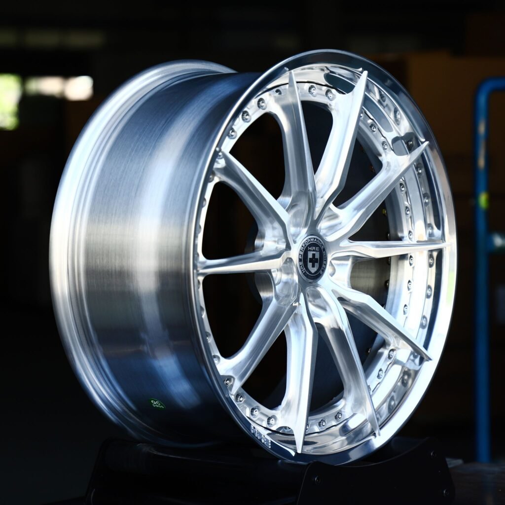 5x130 wheels – Brushed Silver Split 10-Spoke 2-Piece Riveted (HRE-Style), side view