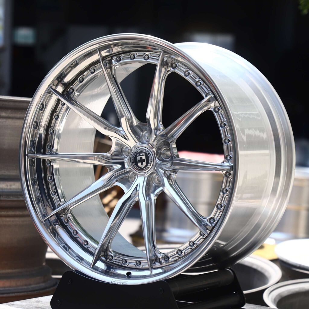Porsche 911 wheels – Chrome 10-Spoke 2-Piece Riveted (HRE-Style), angled view