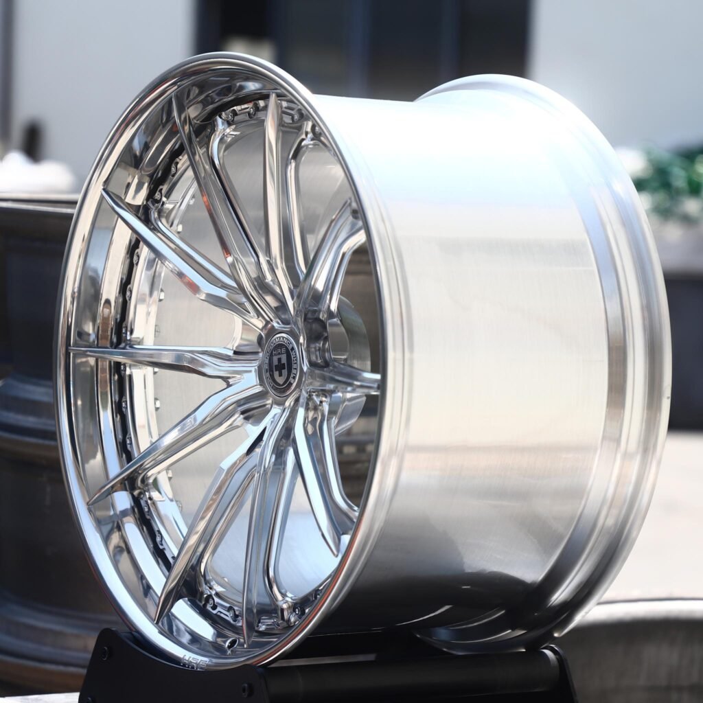 5x112 wheels – Chrome 10-Spoke 2-Piece Riveted (HRE-Style), side view