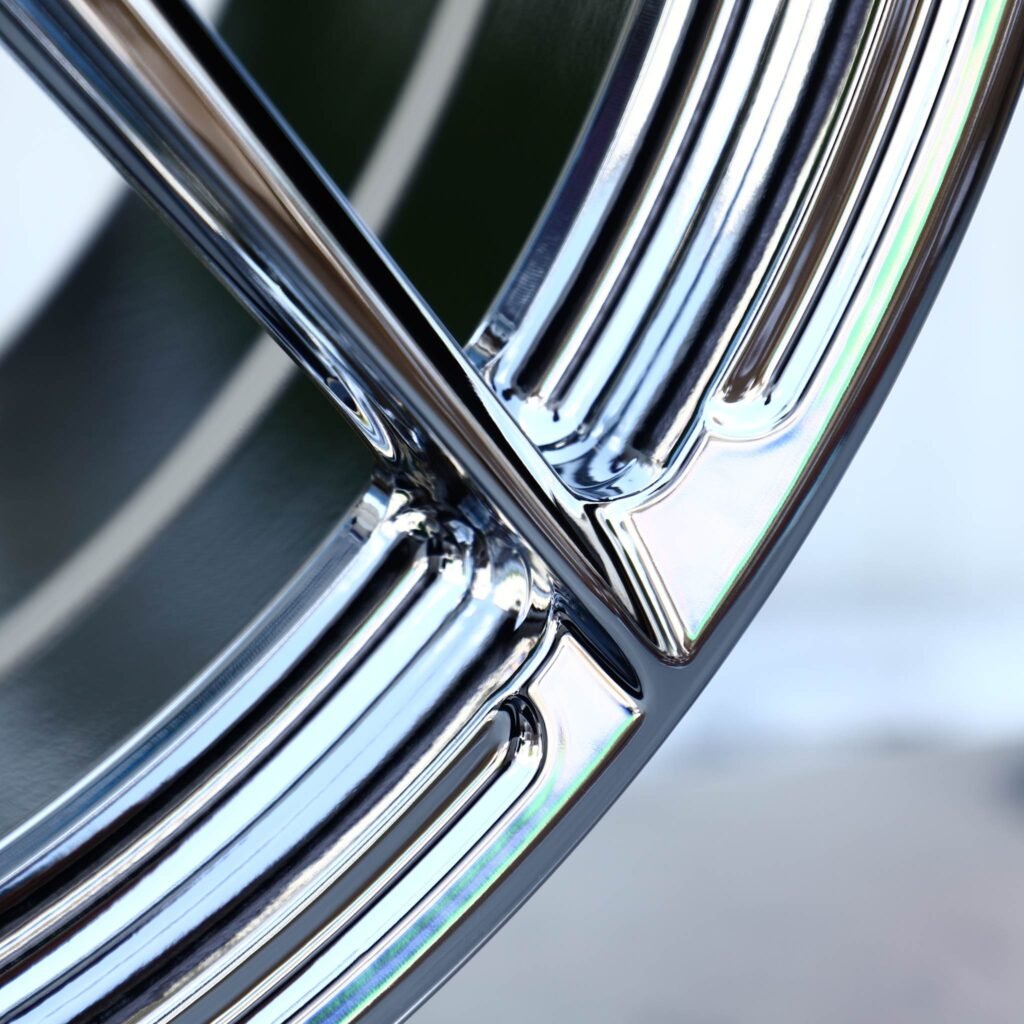 BMW M3 F80 wheels – Chrome 5 Y-Spoke Concave (HRE-Style), lip and barrel detail
